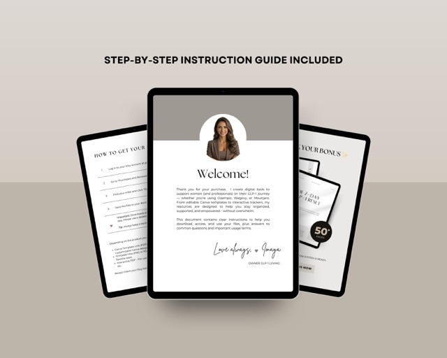 GLP-1 Weekly Meal Planner Tirzepatide Tracker Kit | GLP1 Food Journal & Symptom Log | Printable Meal Plan Bundle