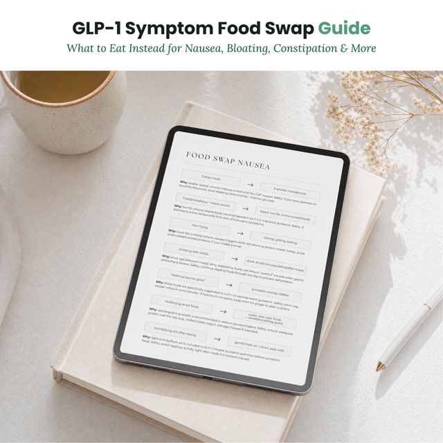 GLP-1 Food Swap Guide for Beginners | Semaglutide & Tirzepatide Diet Swaps | Symptom Friendly Foods | GLP1 Nausea Help Printable