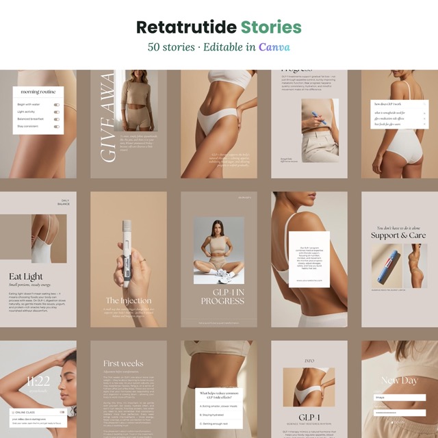 GLP-1 Program Instagram Story Templates for Telehealth Clinics | Editable Canva Semaglutide Education Stories | Online Weight Loss Slides