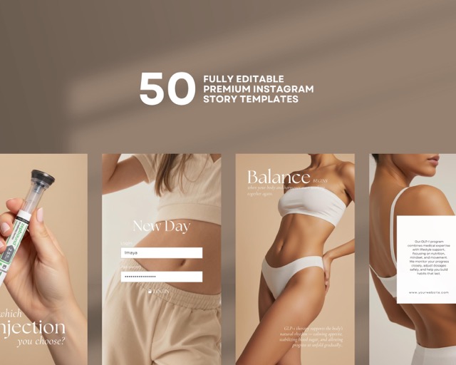 GLP-1 Program Instagram Story Templates for Telehealth Clinics | Editable Canva Semaglutide Education Stories | Online Weight Loss Slides