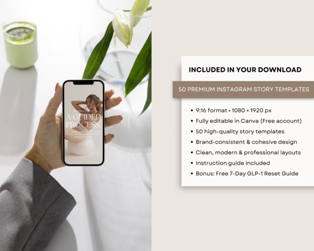 GLP-1 Program Instagram Story Templates for Telehealth Clinics | Editable Canva Semaglutide Education Stories | Online Weight Loss Slides