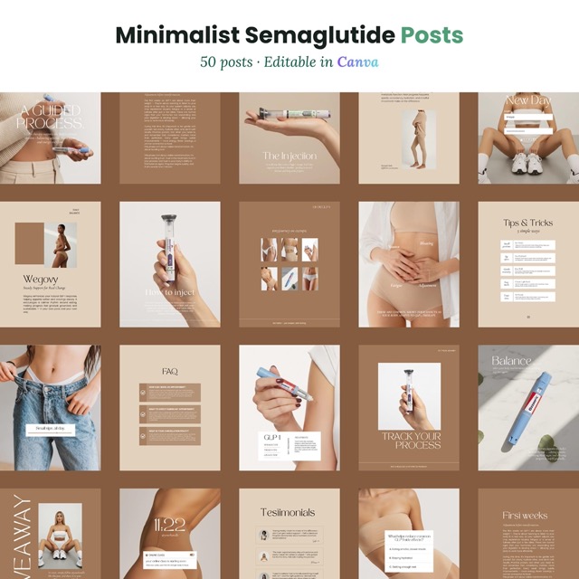 GLP-1 Instagram Post Template Minimalist Canva Semaglutide Weight Loss Social Media Clean Design