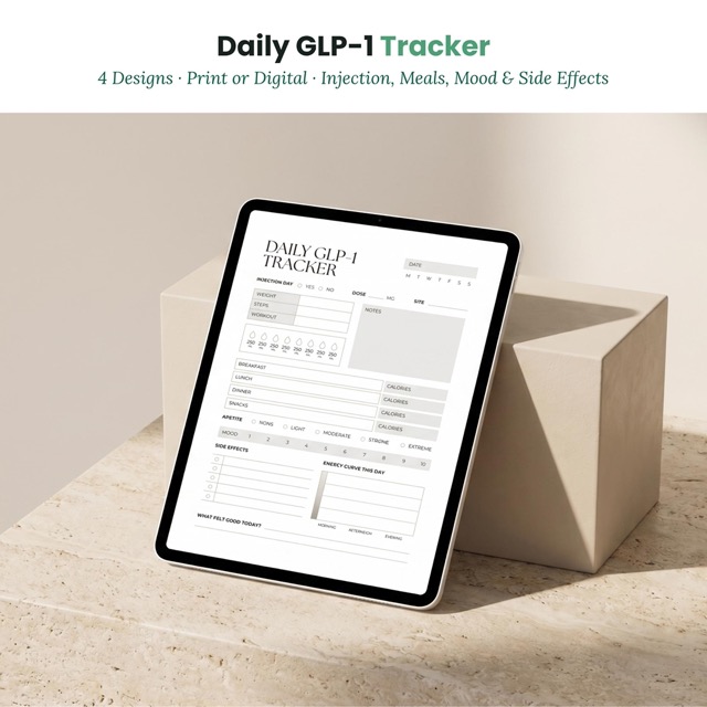 GLP-1 Daily Tracker Printable | Food Water Mood & Appetite Log | Daily Health Tracker for Weight Loss PDF Download