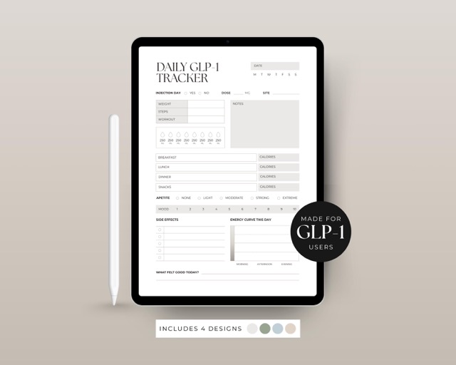 GLP-1 Daily Tracker Printable | Food Water Mood & Appetite Log | Daily Health Tracker for Weight Loss PDF Download