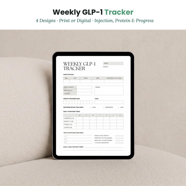 GLP-1 Protein Tracker Printable | Weekly Protein Intake & Progress Log | Muscle-Preserving Weight Loss Sheet PDF