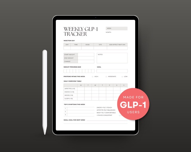 GLP-1 Protein Tracker Printable | Weekly Protein Intake & Progress Log | Muscle-Preserving Weight Loss Sheet PDF