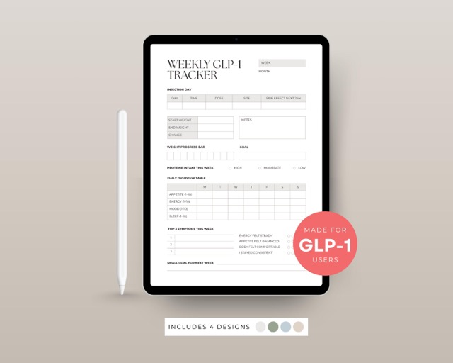 GLP-1 Protein Tracker Printable | Weekly Protein Intake & Progress Log | Muscle-Preserving Weight Loss Sheet PDF