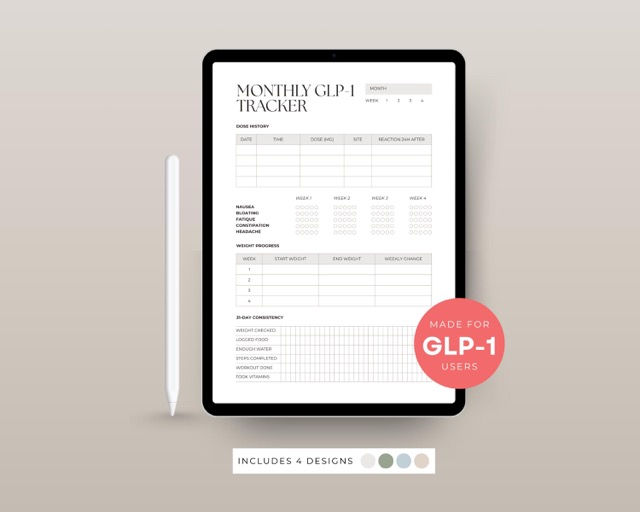 GLP-1 Patient Handout Printable | Health Coach Wellness Tracker | Weekly Check-In Sheet for Clinics & Programs PDF
