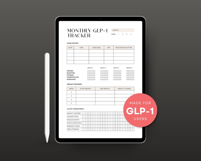 GLP-1 Patient Handout Printable | Health Coach Wellness Tracker | Weekly Check-In Sheet for Clinics & Programs PDF