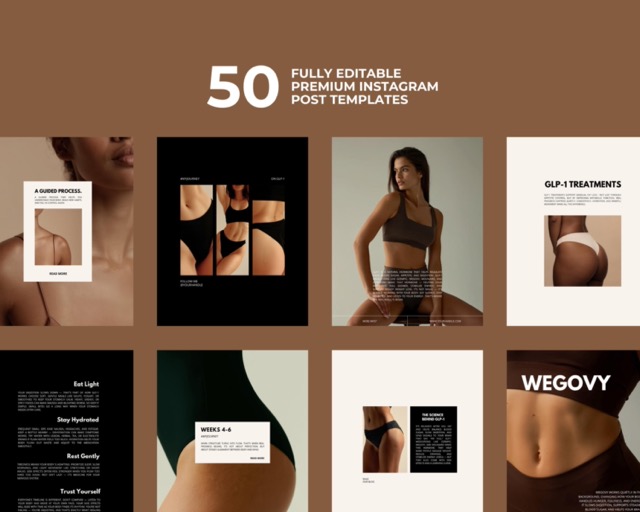 GLP-1 Instagram Templates, Editable Canva Weight Loss Posts | Medical Weight Loss Clinic & Medspa Social Media Kit