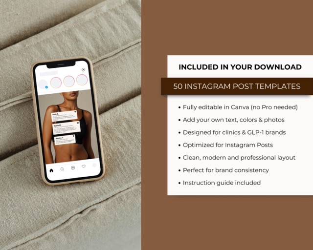 GLP-1 Instagram Templates, Editable Canva Weight Loss Posts | Medical Weight Loss Clinic & Medspa Social Media Kit