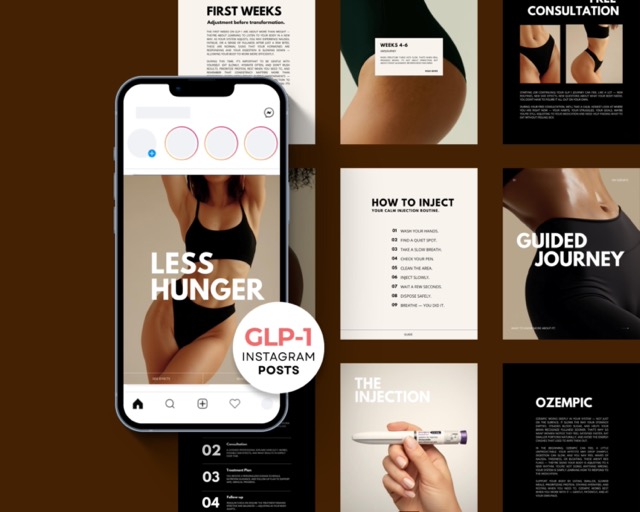 GLP-1 Instagram Templates, Editable Canva Weight Loss Posts | Medical Weight Loss Clinic & Medspa Social Media Kit