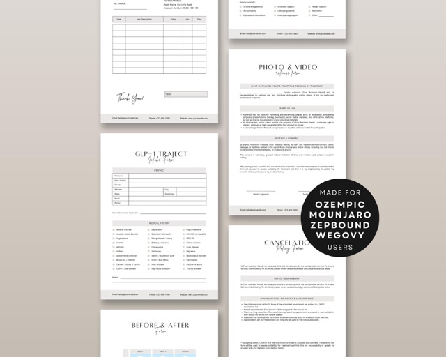 GLP-1 Forms Bundle for Medspas & Weight Loss Clinics | Editable Canva Semaglutide + Tirzepatide Consent Forms, Photo Consent