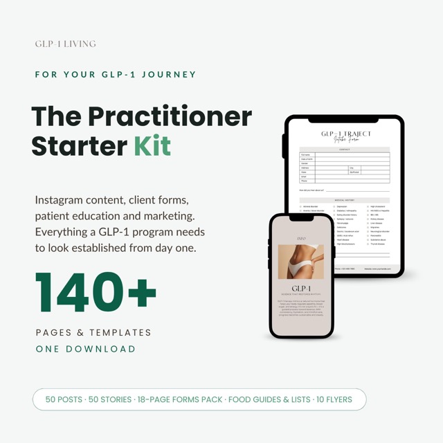 GLP-1 Practitioner Kit for Medspa & Weight Loss Clinics, Intake + Consent Forms, 100 Instagram Canva Templates, Patient Handouts
