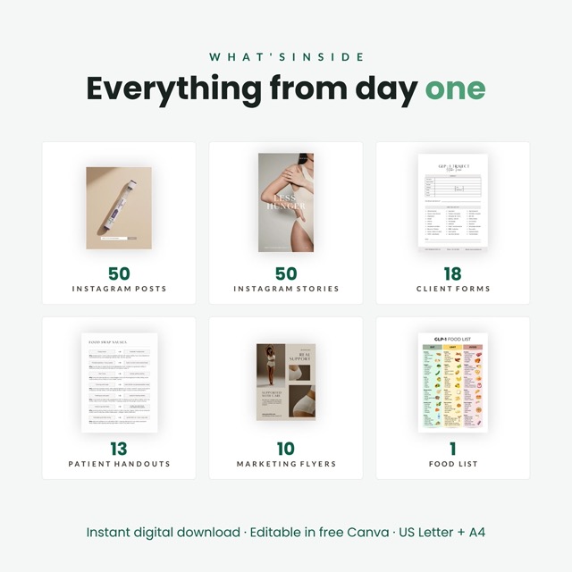 GLP-1 Practitioner Kit for Medspa & Weight Loss Clinics, Intake + Consent Forms, 100 Instagram Canva Templates, Patient Handouts