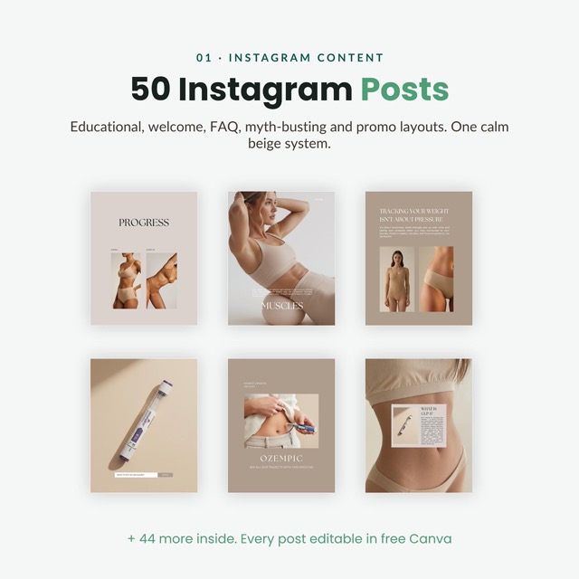 GLP-1 Practitioner Kit for Medspa & Weight Loss Clinics, Intake + Consent Forms, 100 Instagram Canva Templates, Patient Handouts