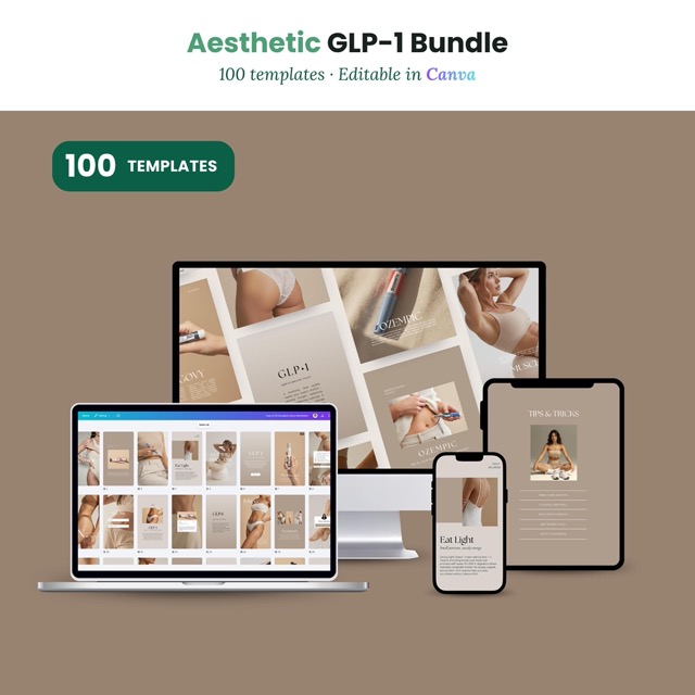 Aesthetic Instagram Templates for Health Coach & Medspa | Weight Loss Clinic Canva Bundle | 100 Posts + Stories Boho Neutral Feed Style