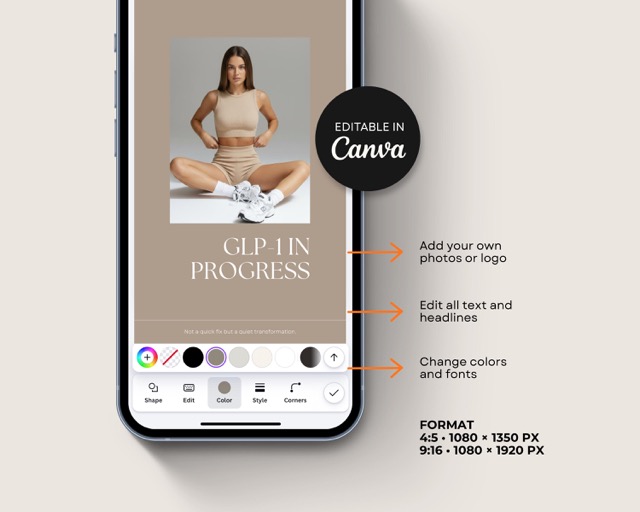 Aesthetic Instagram Templates for Health Coach & Medspa | Weight Loss Clinic Canva Bundle | 100 Posts + Stories Boho Neutral Feed Style
