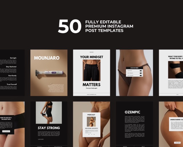 Bold Instagram Template Bundle | Medspa & Health Coach Canva Social Media Kit | 100 Posts + Stories for Weight Loss Clinic Marketing