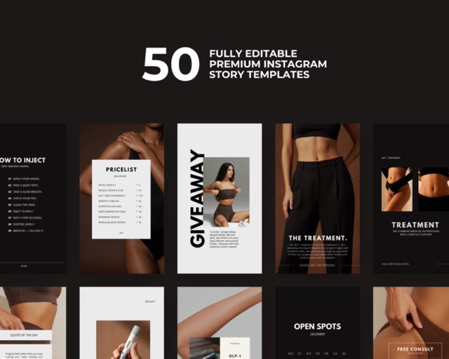 Bold Instagram Template Bundle | Medspa & Health Coach Canva Social Media Kit | 100 Posts + Stories for Weight Loss Clinic Marketing