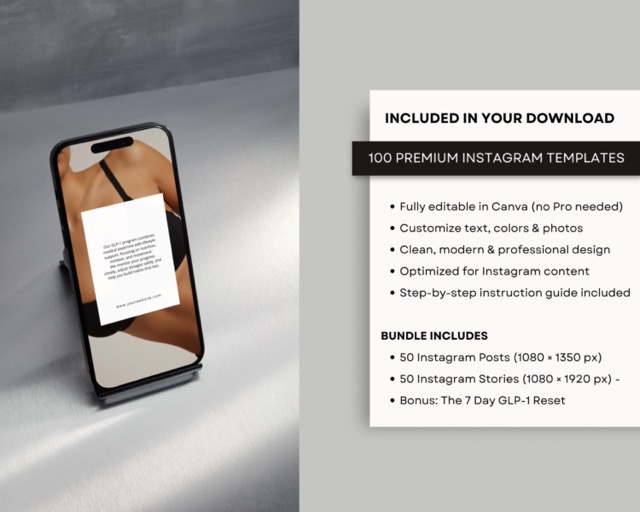 Bold Instagram Template Bundle | Medspa & Health Coach Canva Social Media Kit | 100 Posts + Stories for Weight Loss Clinic Marketing
