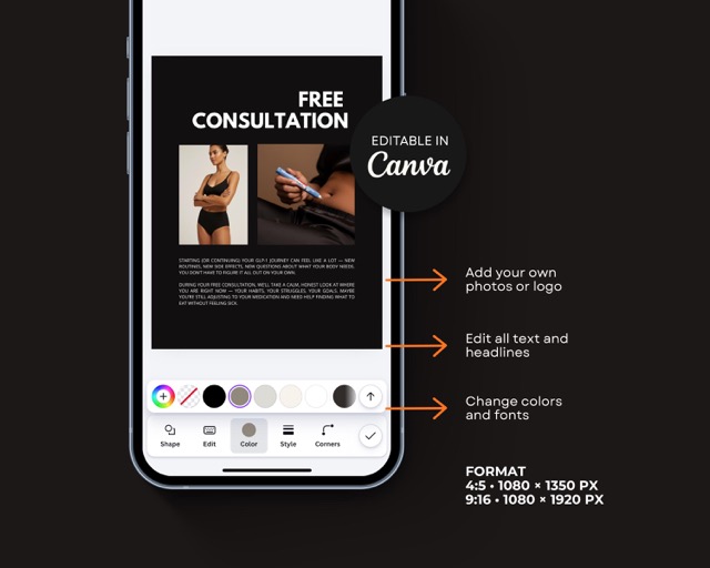 Bold Instagram Template Bundle | Medspa & Health Coach Canva Social Media Kit | 100 Posts + Stories for Weight Loss Clinic Marketing