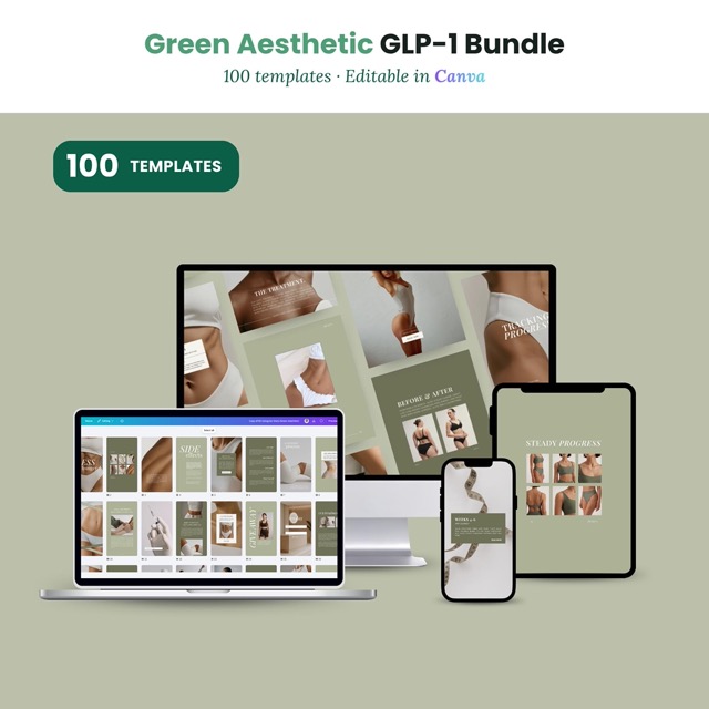 Health Coach Instagram Templates Green Aesthetic | Nutrition & Weight Loss Coach Canva Bundle | 100 Posts + Stories Fresh Wellness Content