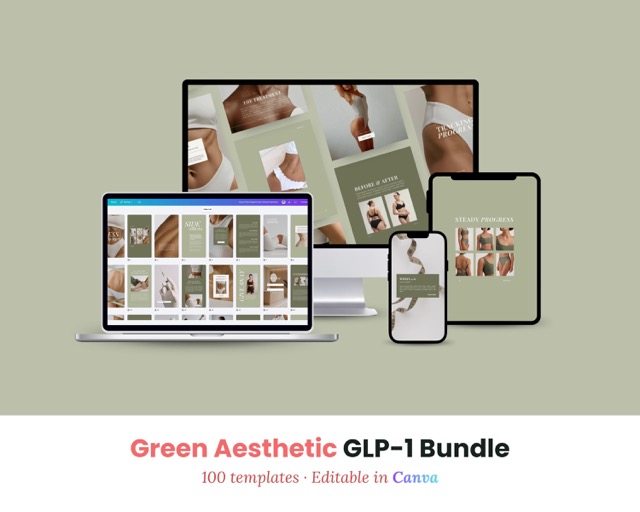 Health Coach Instagram Templates Green Aesthetic | Nutrition & Weight Loss Coach Canva Bundle | 100 Posts + Stories Fresh Wellness Content