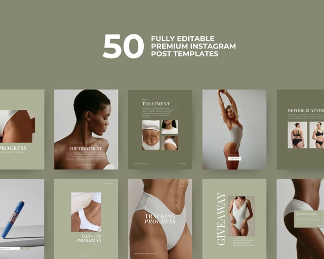 Health Coach Instagram Templates Green Aesthetic | Nutrition & Weight Loss Coach Canva Bundle | 100 Posts + Stories Fresh Wellness Content