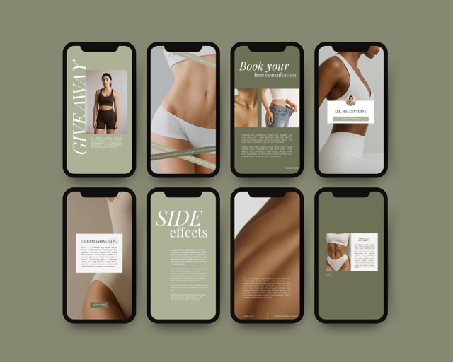 Health Coach Instagram Templates Green Aesthetic | Nutrition & Weight Loss Coach Canva Bundle | 100 Posts + Stories Fresh Wellness Content