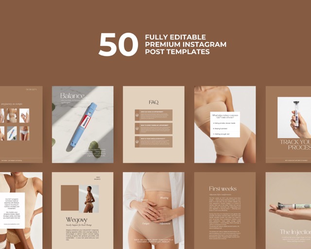 Minimal Instagram Template Bundle | Medspa & Health Coach Canva Social Media Kit | 100 Posts + Stories Clean Neutral Content System