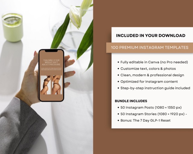 Minimal Instagram Template Bundle | Medspa & Health Coach Canva Social Media Kit | 100 Posts + Stories Clean Neutral Content System