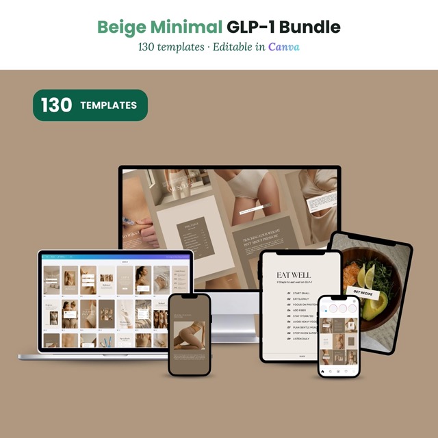 Beige Minimal Instagram Templates | Med Spa & Health Coach Weight Loss Canva Bundle | 130 Posts Stories + Video Reels Clean Neutral Look