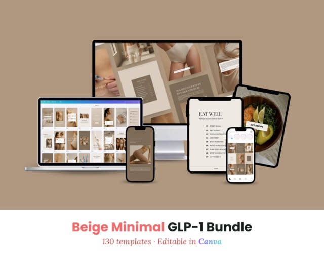 Beige Minimal Instagram Templates | Med Spa & Health Coach Weight Loss Canva Bundle | 130 Posts Stories + Video Reels Clean Neutral Look