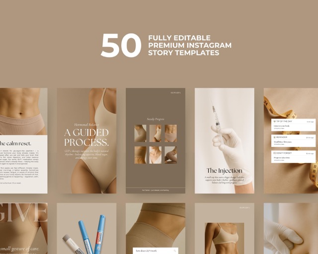 Beige Minimal Instagram Templates | Med Spa & Health Coach Weight Loss Canva Bundle | 130 Posts Stories + Video Reels Clean Neutral Look