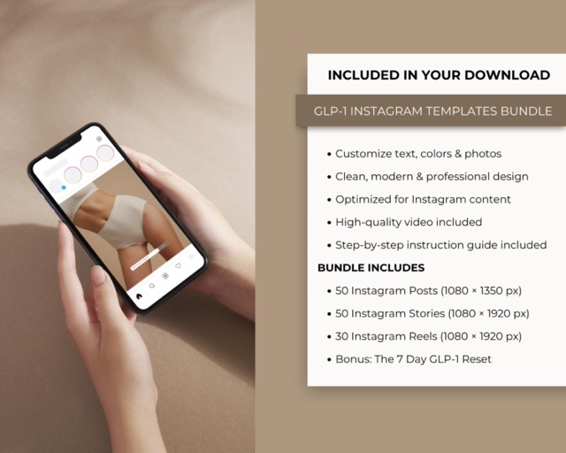 Beige Minimal Instagram Templates | Med Spa & Health Coach Weight Loss Canva Bundle | 130 Posts Stories + Video Reels Clean Neutral Look