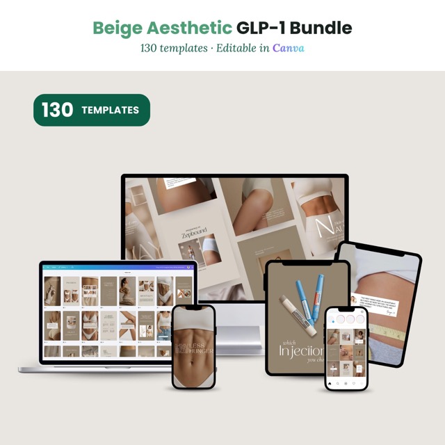Medspa Instagram Templates Beige Aesthetic | Health Coach & Weight Loss Clinic Canva Bundle | 130 Posts Stories + Video Reels Neutral Style