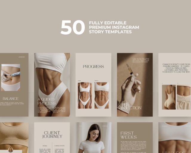 Medspa Instagram Templates Beige Aesthetic | Health Coach & Weight Loss Clinic Canva Bundle | 130 Posts Stories + Video Reels Neutral Style