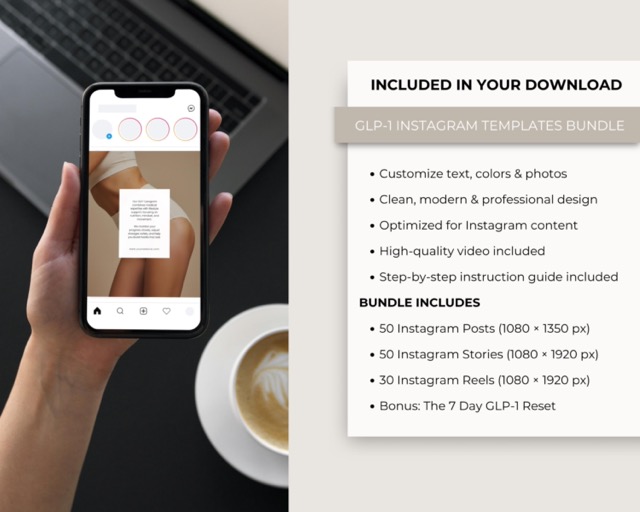 Medspa Instagram Templates Beige Aesthetic | Health Coach & Weight Loss Clinic Canva Bundle | 130 Posts Stories + Video Reels Neutral Style