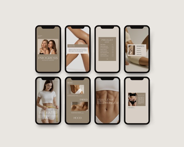 Medspa Instagram Templates Beige Aesthetic | Health Coach & Weight Loss Clinic Canva Bundle | 130 Posts Stories + Video Reels Neutral Style