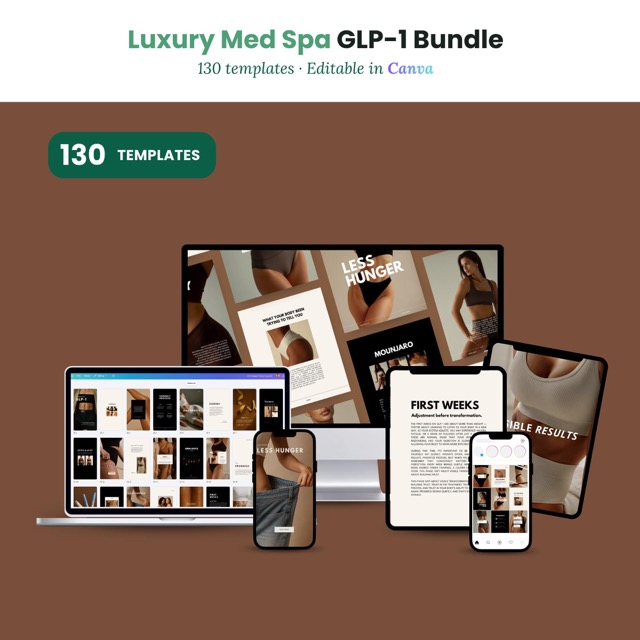 Luxury Instagram Templates for Med Spa | Weight Loss Clinic Canva Social Media Bundle | 130 Posts Stories & Video Reels Elegant Style