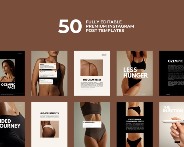Luxury Instagram Templates for Med Spa | Weight Loss Clinic Canva Social Media Bundle | 130 Posts Stories & Video Reels Elegant Style