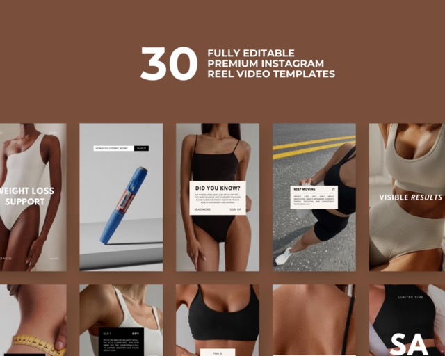 Luxury Instagram Templates for Med Spa | Weight Loss Clinic Canva Social Media Bundle | 130 Posts Stories & Video Reels Elegant Style