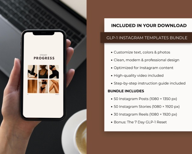 Luxury Instagram Templates for Med Spa | Weight Loss Clinic Canva Social Media Bundle | 130 Posts Stories & Video Reels Elegant Style