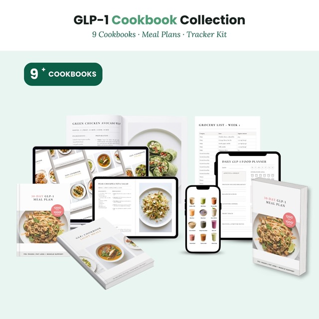 Recipe Book Digital High Protein | GLP-1 Weight Loss Cookbook Collection, 9 Recipe Books + Meal Plans & Meal Planner Tracker Kit