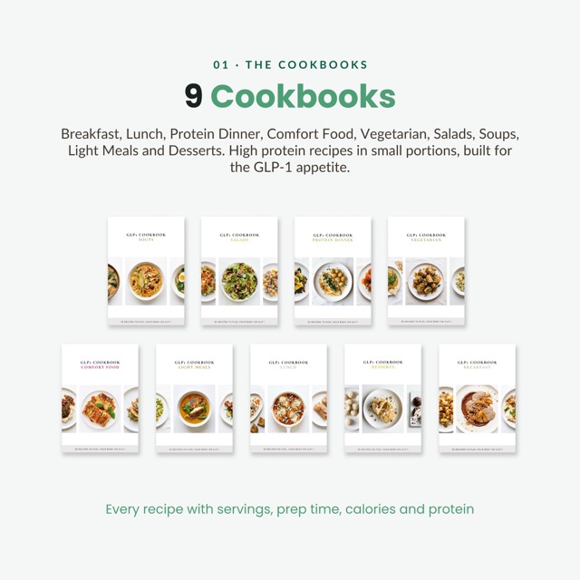 Recipe Book Digital High Protein | GLP-1 Weight Loss Cookbook Collection, 9 Recipe Books + Meal Plans & Meal Planner Tracker Kit