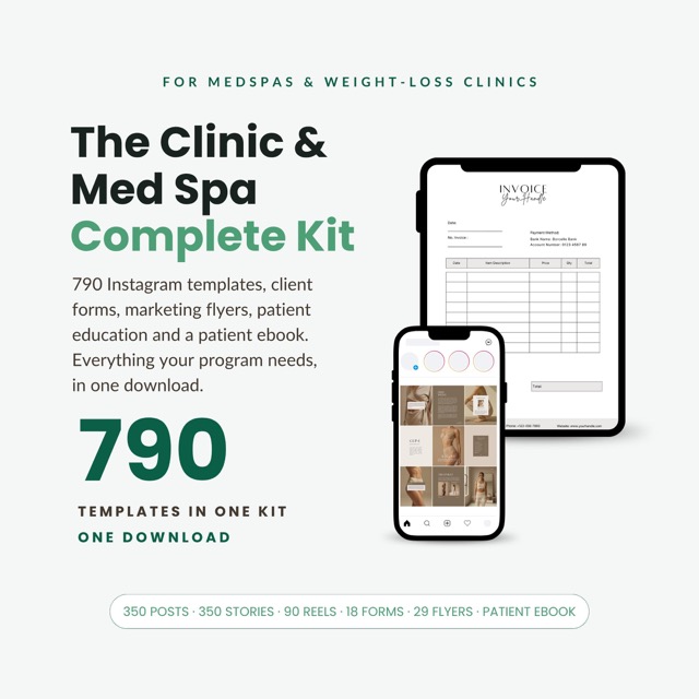Client Intake Form & Consent Form Bundle for Med Spa + Weight Loss Clinic | GLP-1 Practitioner Kit | 790 Social Media Templates + Flyers