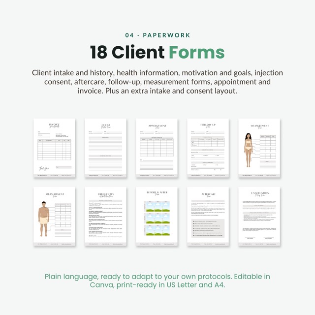 Client Intake Form & Consent Form Bundle for Med Spa + Weight Loss Clinic | GLP-1 Practitioner Kit | 790 Social Media Templates + Flyers