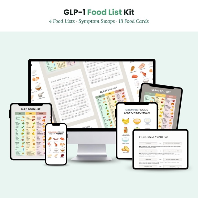 GLP-1 Food List Bundle with Grocery List Symptom Swap Guide and Printable Food Cards for Semaglutide and Tirzepatide