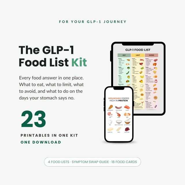 GLP-1 Food List Bundle with Grocery List Symptom Swap Guide and Printable Food Cards for Semaglutide and Tirzepatide